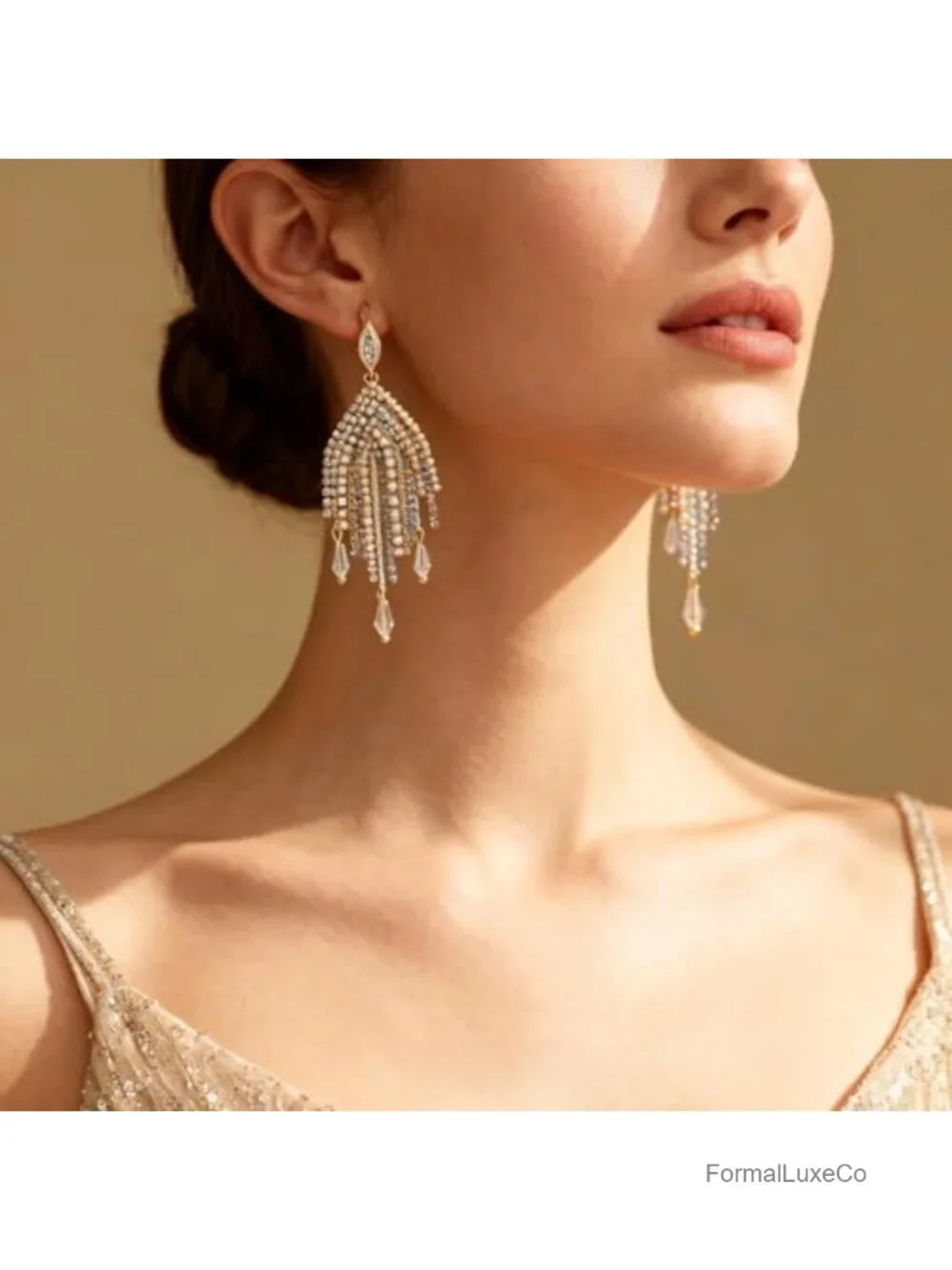 Fringe Tassel Earrings Handcrafted Chandelier Long Bohemian Beaded Crystal